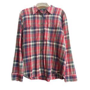 Lauren Ralph Lauren Women's Red Large Button Down Flannel Plaid Roll Sleeve Tab